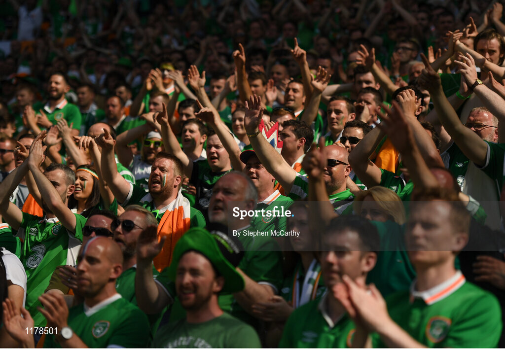 26 June 2016; Republic of Ireland supporters during the UEFA Euro 2016 Round of 16 match between France and Republic of Ireland at Stade des Lumieres in Lyon, France. Photo by Stephen McCarthy/Sportsfile