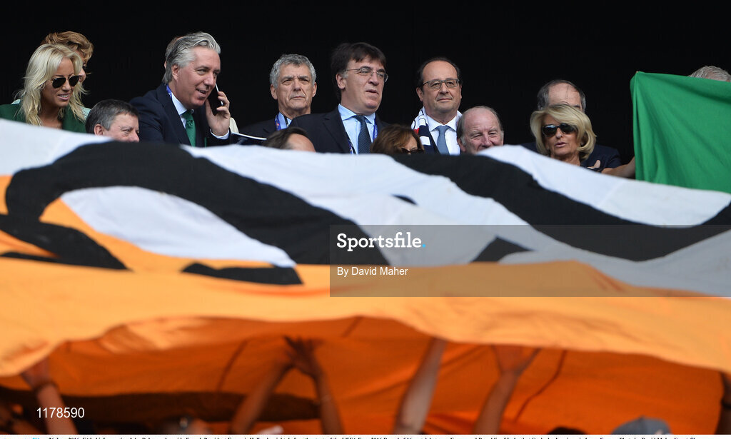26 June 2016; FAI chief executive John Delaney alongside French President François Hollande, right, before the start  of the UEFA Euro 2016 Round of 16 match between France and Republic of Ireland at Stade des Lumieres in Lyon, France. Photo by David Maher/Sportsfile