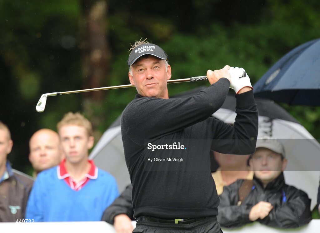 21 July 2010; Darren Clarke watches his tee shot during the 2010 Lough Erne Challenge. Lough Erne Resort, Enniskillen Co. Fermanagh. Picture credit: Oliver McVeigh / SPORTSFILE