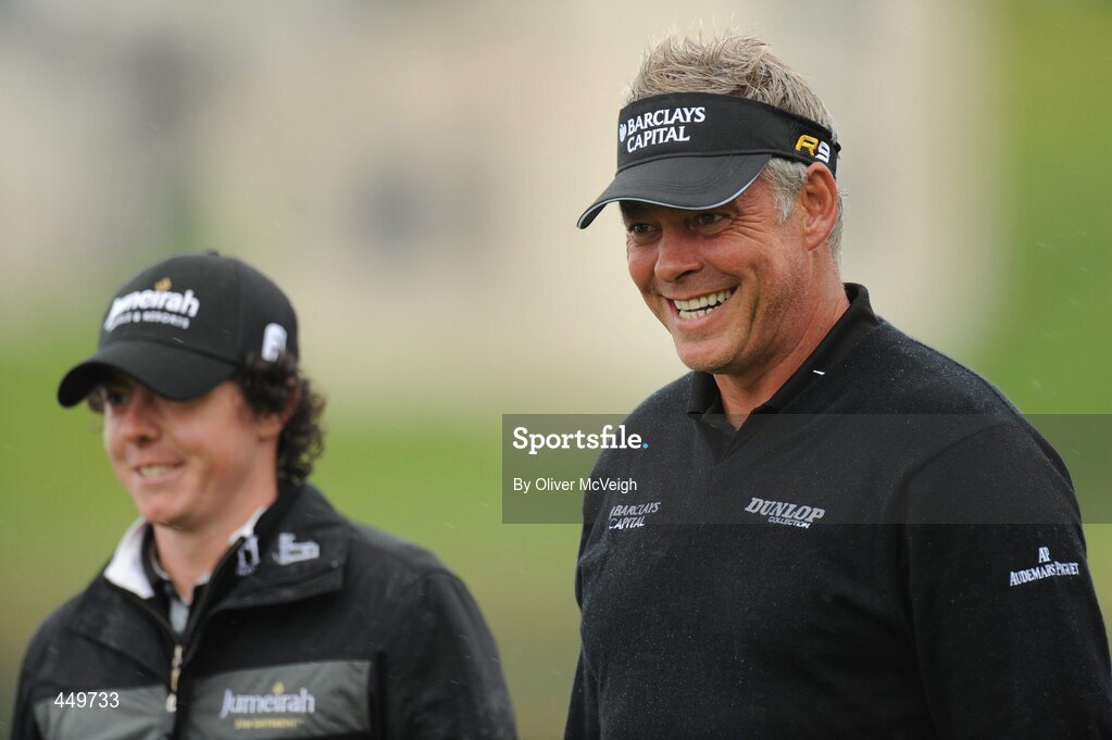 21 July 2010; Darren Clarke, right, alongside Rory Mcllroy during the 2010 Lough Erne Challenge. Lough Erne Resort, Enniskillen Co. Fermanagh. Picture credit: Oliver McVeigh / SPORTSFILE
