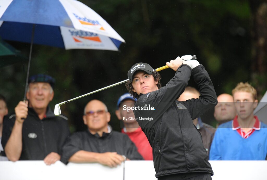 21 July 2010; Rory McIlroy watches his tee shot during the 2010 Lough Erne Challenge. Lough Erne Resort, Enniskillen Co. Fermanagh. Picture credit: Oliver McVeigh / SPORTSFILE