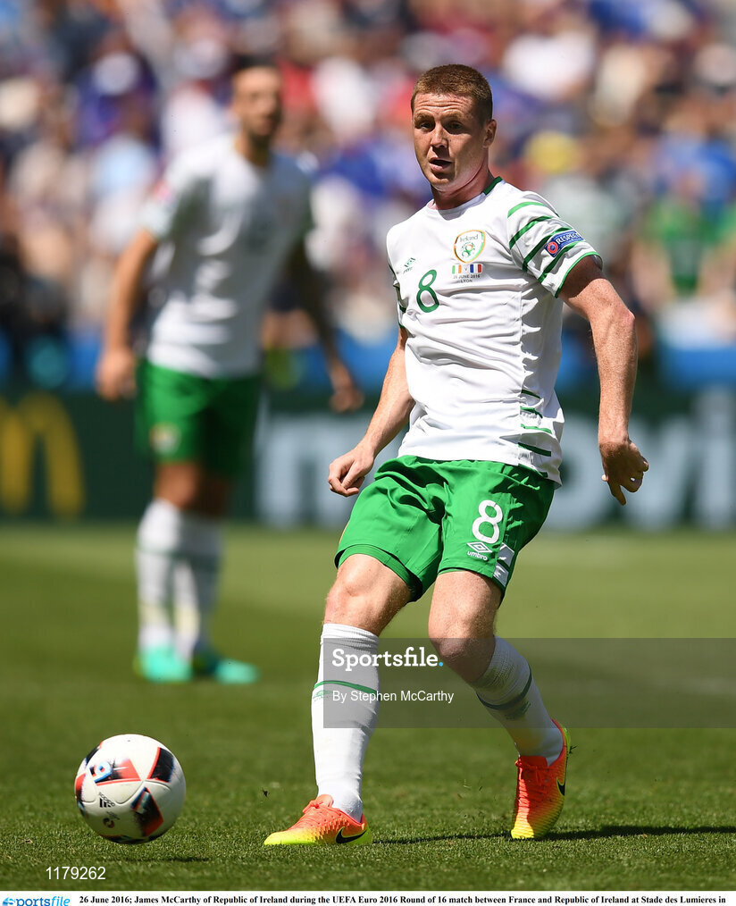 26 June 2016; James McCarthy of Republic of Ireland during the UEFA Euro 2016 Round of 16 match between France and Republic of Ireland at Stade des Lumieres in Lyon, France. Photo by Stephen McCarthy/Sportsfile