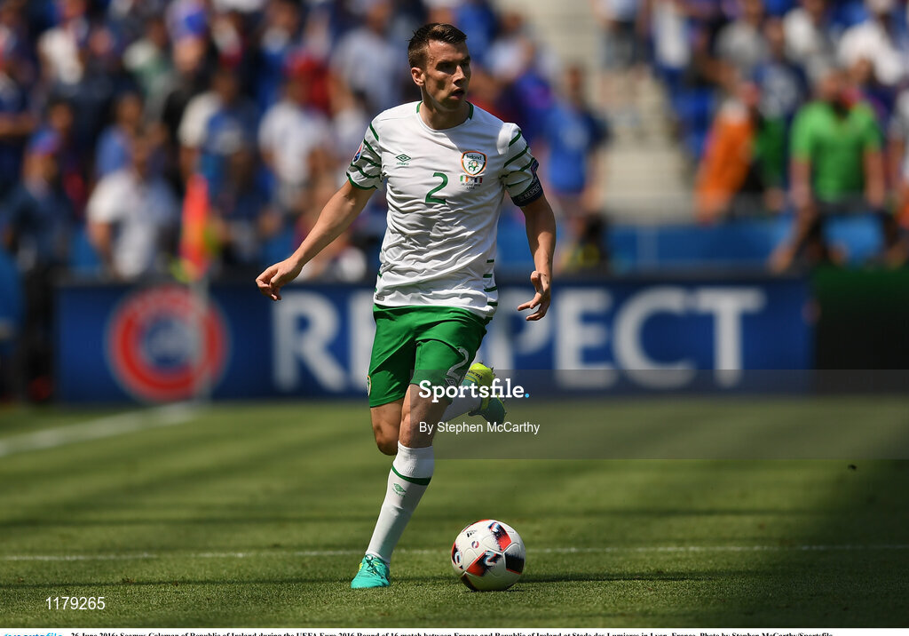 26 June 2016; Seamus Coleman of Republic of Ireland during the UEFA Euro 2016 Round of 16 match between France and Republic of Ireland at Stade des Lumieres in Lyon, France. Photo by Stephen McCarthy/Sportsfile