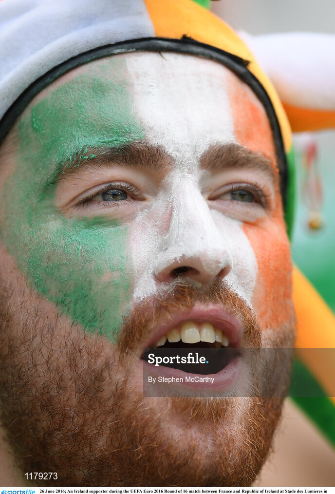 26 June 2016; An Ireland supporter during the UEFA Euro 2016 Round of 16 match between France and Republic of Ireland at Stade des Lumieres in Lyon, France. Photo by Stephen McCarthy/Sportsfile