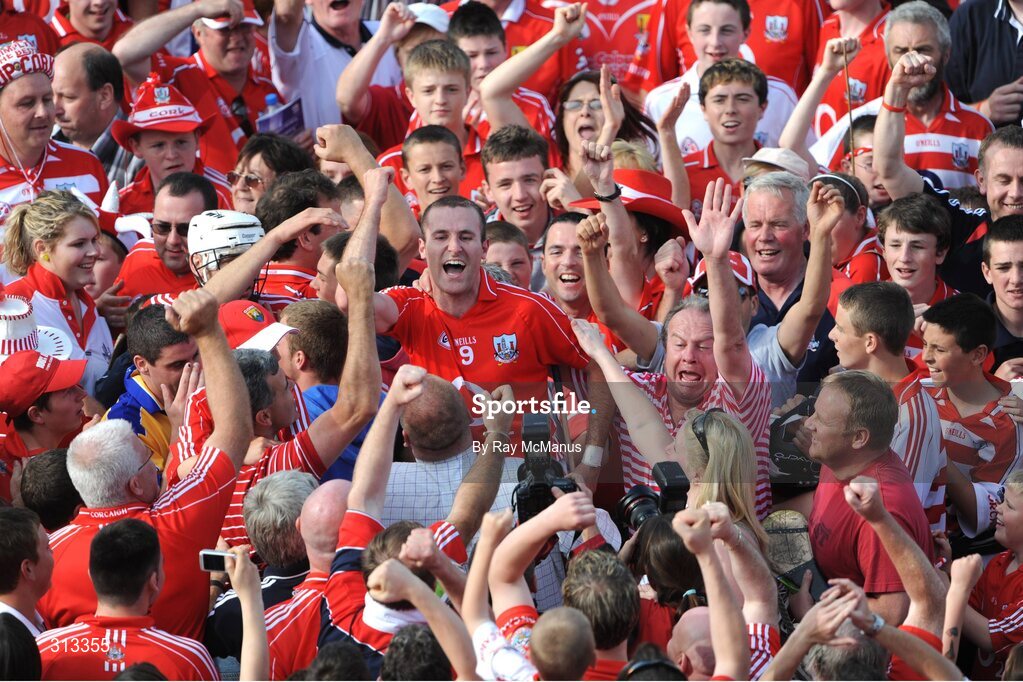 27 July 2008; Jerry O'Connor celebrates with the Cork supporters. GAA Hurling All-Ireland Senior Championship Quarter-Final, Clare v Cork, Semple Stadium, Thurles, Co. Tipperary. Picture credit: Ray McManus / SPORTSFILE