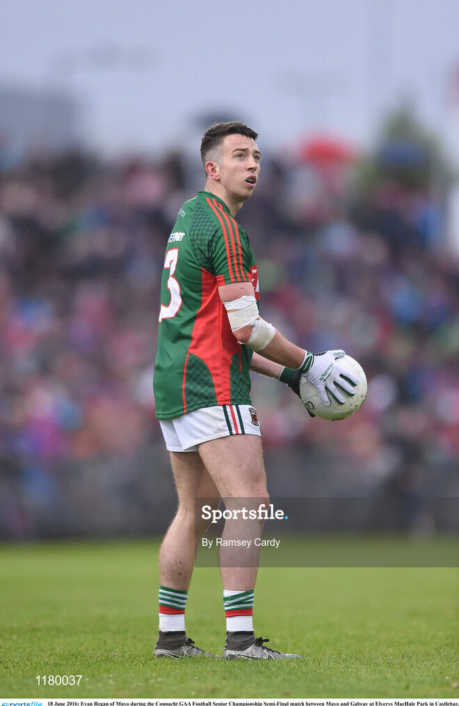 18 June 2016; Evan Regan of Mayo during the Connacht GAA Football Senior Championship Semi-Final match between Mayo and Galway at Elverys MacHale Park in Castlebar, Co Mayo. Photo by Ramsey Cardy/Sportsfile