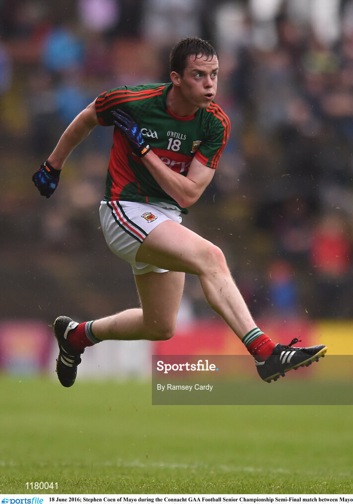 18 June 2016; Stephen Coen of Mayo during the Connacht GAA Football Senior Championship Semi-Final match between Mayo and Galway at Elverys MacHale Park in Castlebar, Co Mayo. Photo by Ramsey Cardy/Sportsfile