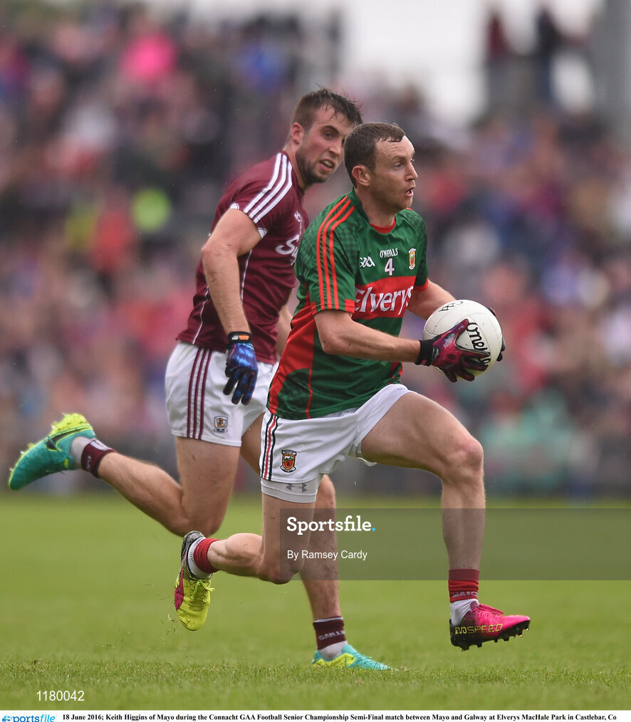 18 June 2016; Keith Higgins of Mayo during the Connacht GAA Football Senior Championship Semi-Final match between Mayo and Galway at Elverys MacHale Park in Castlebar, Co Mayo. Photo by Ramsey Cardy/Sportsfile