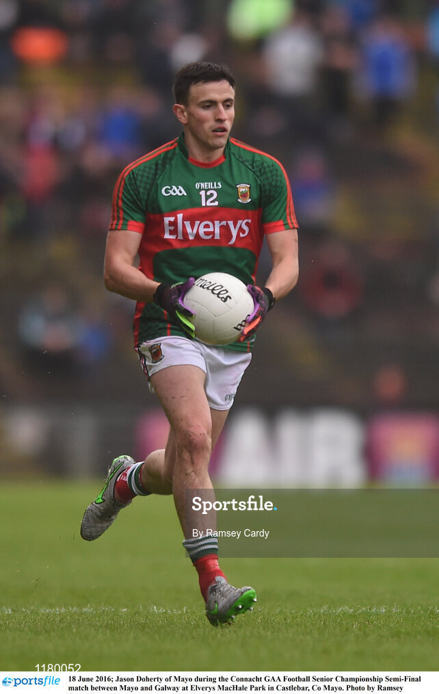 18 June 2016; Jason Doherty of Mayo during the Connacht GAA Football Senior Championship Semi-Final match between Mayo and Galway at Elverys MacHale Park in Castlebar, Co Mayo. Photo by Ramsey Cardy/Sportsfile