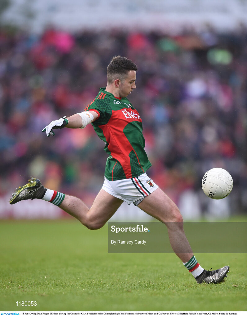 18 June 2016; Evan Regan of Mayo during the Connacht GAA Football Senior Championship Semi-Final match between Mayo and Galway at Elverys MacHale Park in Castlebar, Co Mayo. Photo by Ramsey Cardy/Sportsfile