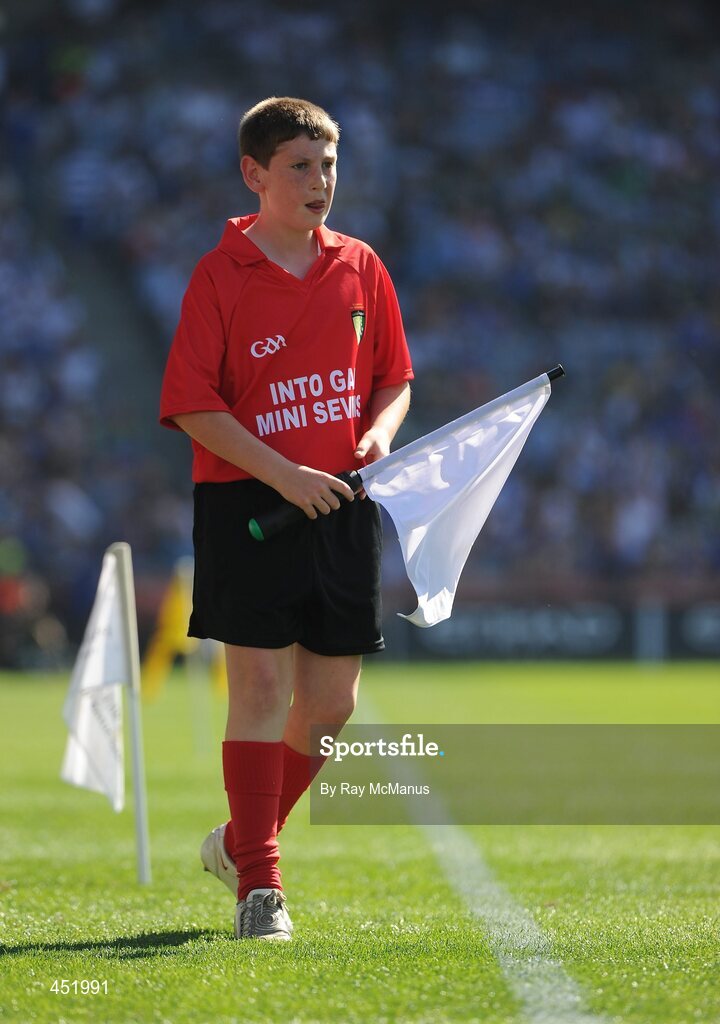 15 August 2010; A Young Whistler linesman. GAA INTO Mini-Sevens during half time of the GAA Hurling All-Ireland Senior Championship Semi-Final, Waterford v Tipperary, Croke Park, Dublin. Picture credit: Ray McManus / SPORTSFILE