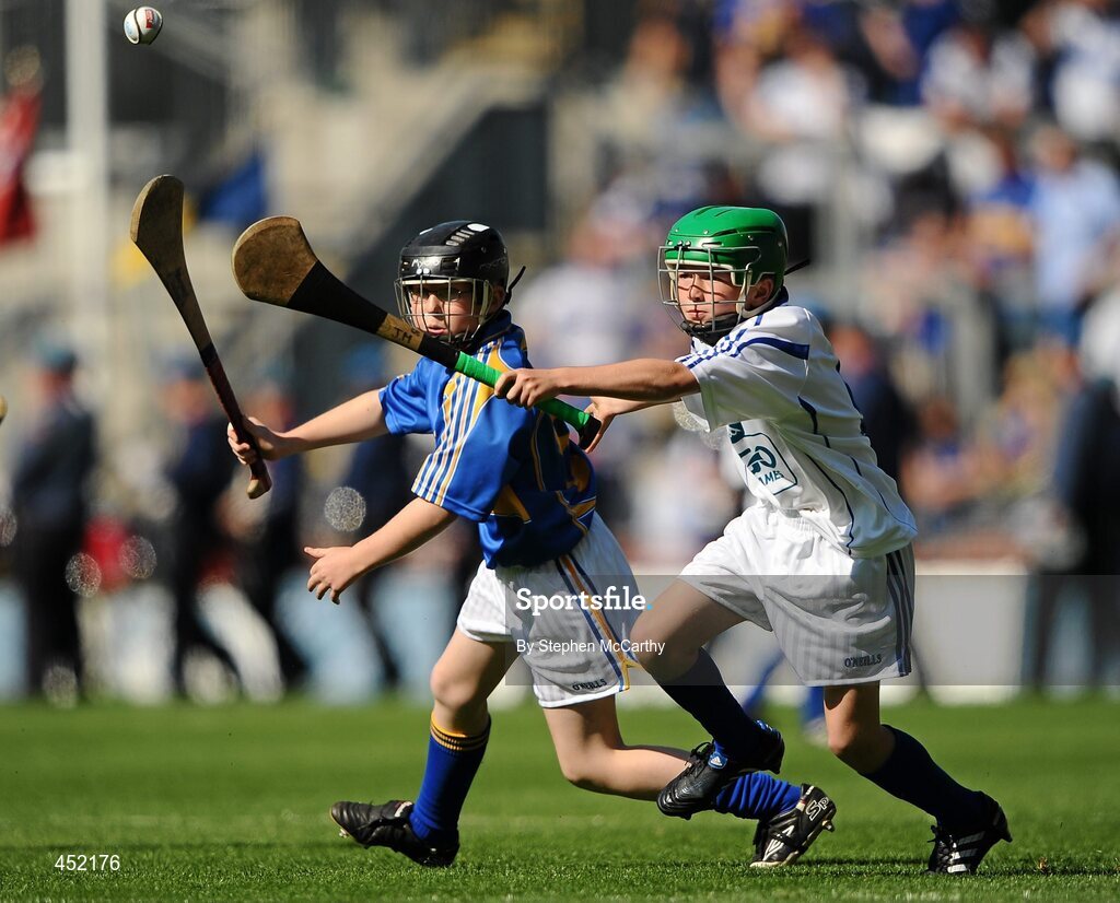 15 August 2010; Brendan Gillespie, Creevy N.S., Ballyshannon, Co. Donegal, representing Tipperary, in action against Jack Murphy, Clarecastle, Co. Clare, representing Waterford. GAA INTO Mini-Sevens during half time of the GAA Hurling All-Ireland Senior Championship Semi-Final, Waterford v Tipperary, Croke Park, Dublin. Picture credit: Stephen McCarthy / SPORTSFILE