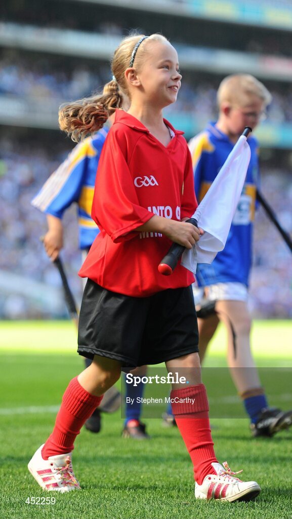 15 August 2010; A member of the Waterford young whistlers during the post-match parade. GAA INTO Mini-Sevens during half time of the GAA Hurling All-Ireland Senior Championship Semi-Final, Waterford v Tipperary, Croke Park, Dublin. Picture credit: Stephen McCarthy / SPORTSFILE