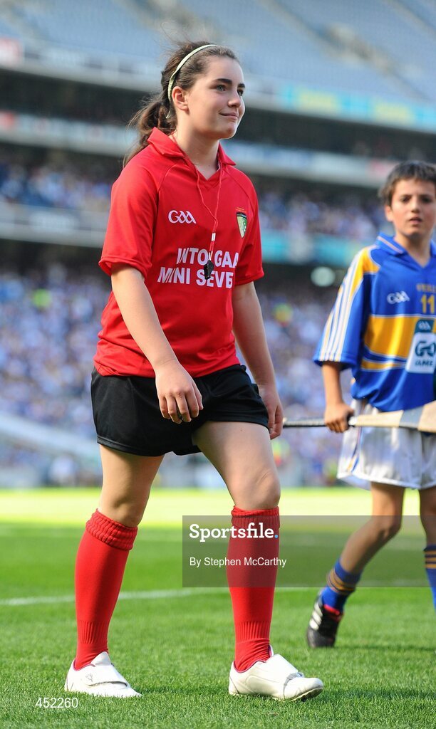 15 August 2010; A member of the Waterford young whistlers during the post-match parade. GAA INTO Mini-Sevens during half time of the GAA Hurling All-Ireland Senior Championship Semi-Final, Waterford v Tipperary, Croke Park, Dublin. Picture credit: Stephen McCarthy / SPORTSFILE