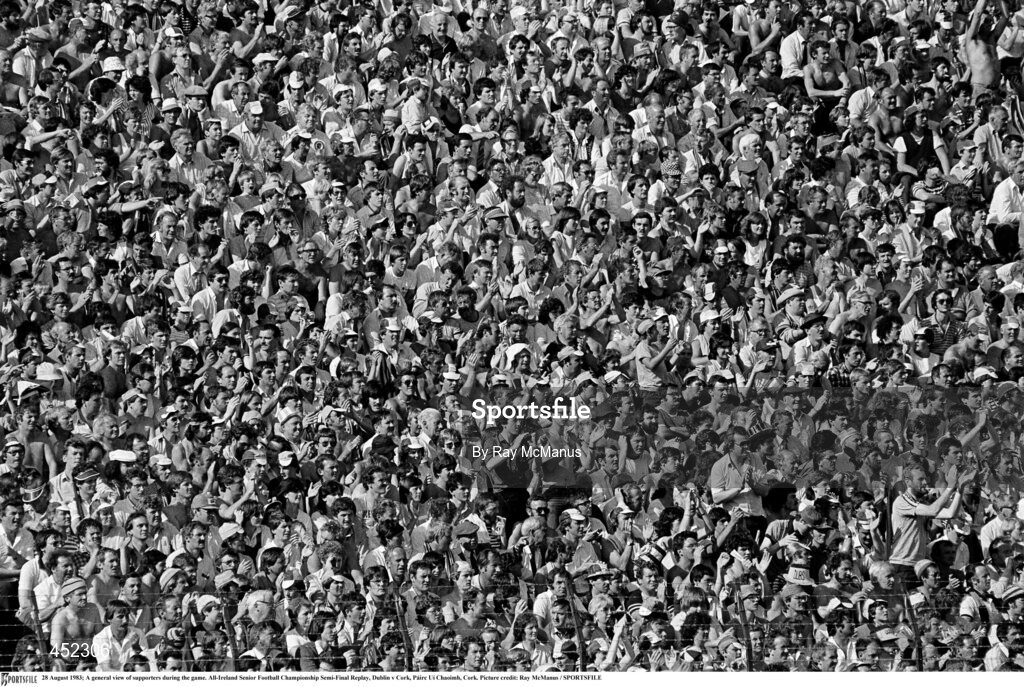 28 August 1983; A general view of supporters during the game. All-Ireland Senior Football Championship Semi-Final Replay, Dublin v Cork, Páirc Uí Chaoimh, Cork. Picture credit: Ray McManus / SPORTSFILE