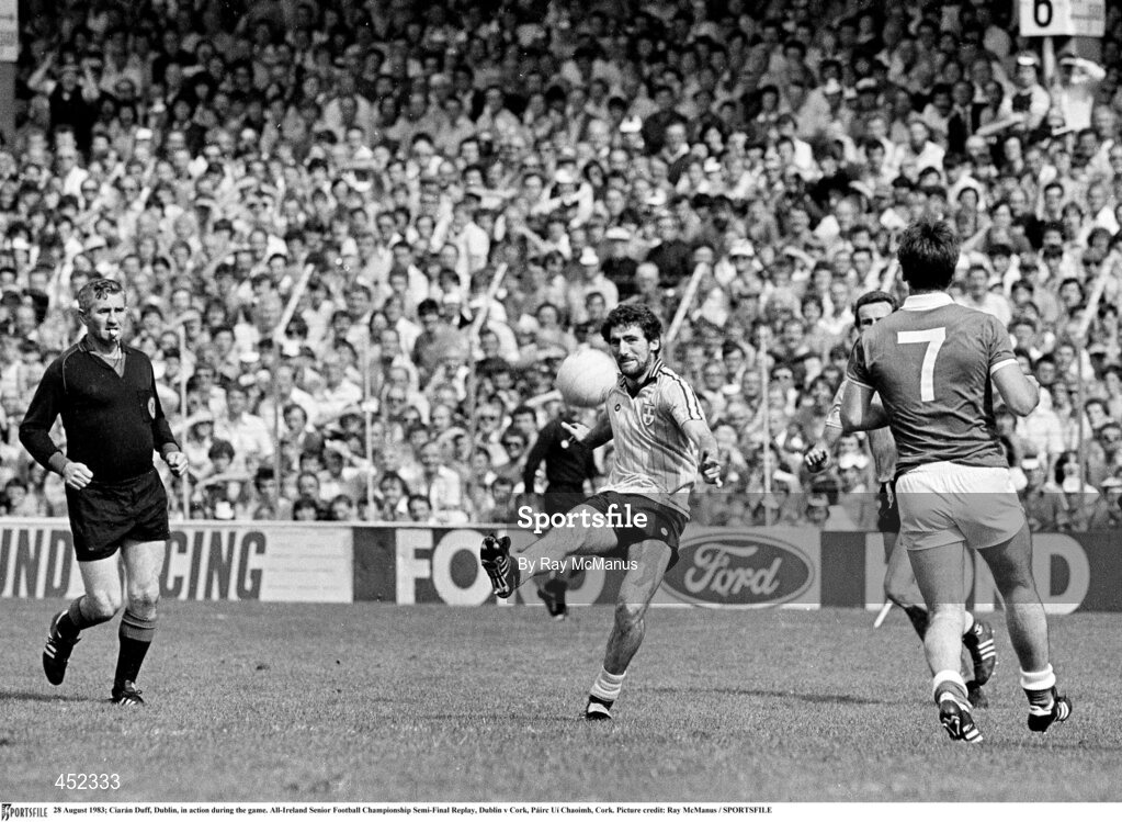 28 August 1983; Ciarán Duff, Dublin, in action during the game. All-Ireland Senior Football Championship Semi-Final Replay, Dublin v Cork, Páirc Uí Chaoimh, Cork. Picture credit: Ray McManus / SPORTSFILE