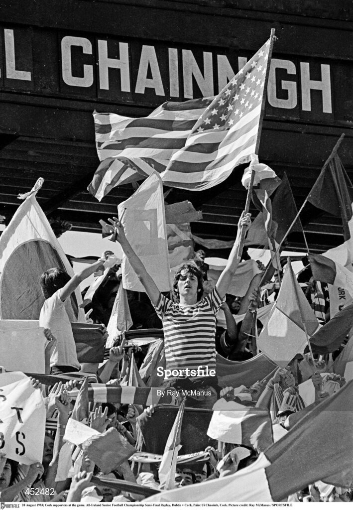 28 August 1983; Cork supporters during the All-Ireland Senior Football Championship Semi-Final Replay match between Dublin and Cork, Páirc Uí Chaoimh, Cork. Photo by Ray McManus/Sportsfile