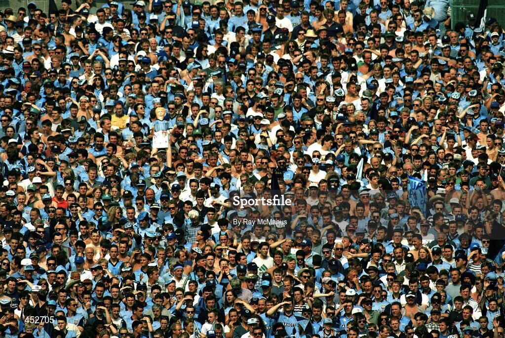 20 August 1995; A general view of the Dublin supporters on Hill16 during the game. All Ireland Senior Football Semi-Final, Dublin v Cork, Croke Park, Dublin. Picture credit: Ray McManus / SPORTSFILE