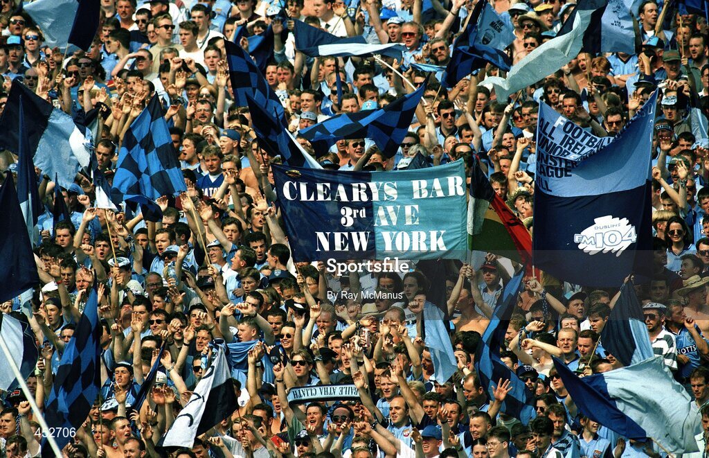 20 August 1995; A general view of Dublin supporters on Hill16 during the game. All Ireland Senior Football Semi-Final, Dublin v Cork, Croke Park, Dublin. Picture credit: Ray McManus / SPORTSFILE