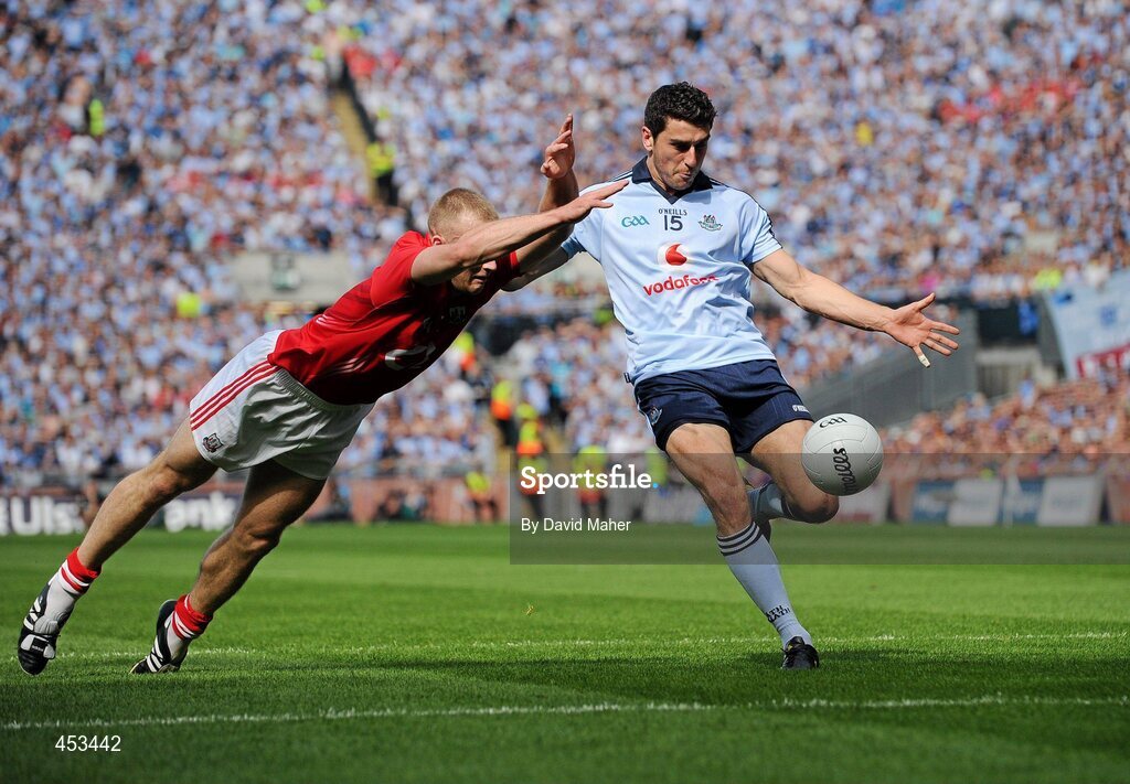 22 August 2010; Bernard Brogan, Dublin, in action against  Michael Shields, Cork. GAA Football All-Ireland Senior Championship Semi-Final, Dublin v Cork, Croke Park, Dublin. Picture credit: David Maher / SPORTSFILE