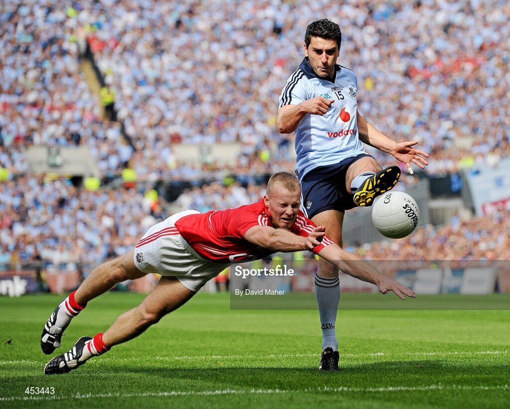 22 August 2010; Bernard Brogan, Dublin, in action against Michael Shields, Cork. GAA Football All-Ireland Senior Championship Semi-Final, Dublin v Cork, Croke Park, Dublin. Picture credit: David Maher / SPORTSFILE