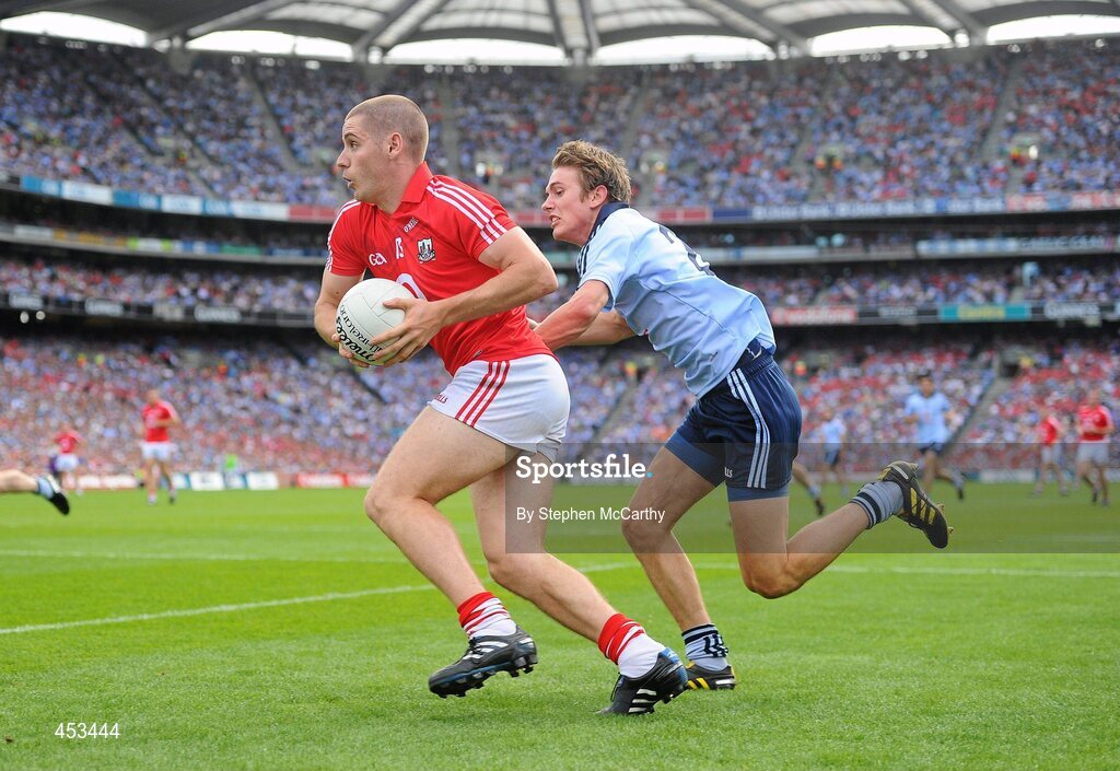 22 August 2010; Daniel Goulding, Cork, in action against Michael Fitzsimons, Dublin. GAA Football All-Ireland Senior Championship Semi-Final, Dublin v Cork, Croke Park, Dublin. Picture credit: Stephen McCarthy / SPORTSFILE