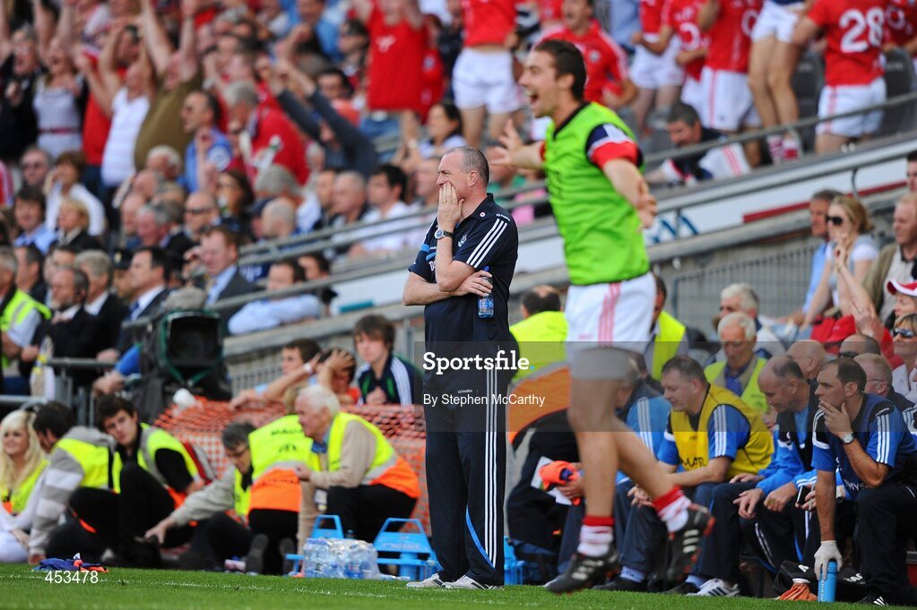 22 August 2010; Dublin manager Pat Gilroy at the final whistle. GAA Football All-Ireland Senior Championship Semi-Final, Dublin v Cork, Croke Park, Dublin. Picture credit: Stephen McCarthy / SPORTSFILE