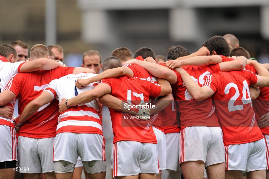 22 August 2010; Cork players form a huddle before the start of the game. GAA Football All-Ireland Senior Championship Semi-Final, Dublin v Cork, Croke Park, Dublin. Picture credit: David Maher / SPORTSFILE