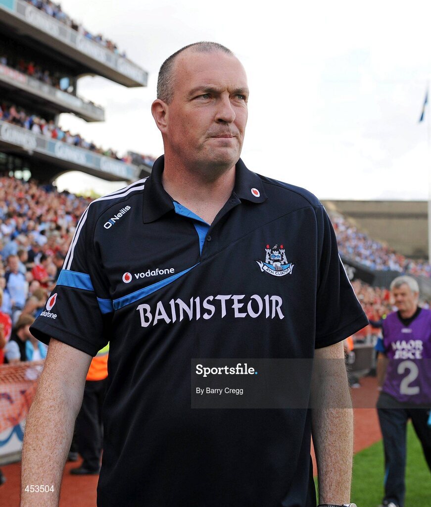 22 August 2010; Dublin manager Pat Gilroy walks to greet Cork manager Conor Counihan at the end of the game after his side's loss to Cork. GAA Football All-Ireland Senior Championship Semi-Final, Dublin v Cork, Croke Park, Dublin. Picture credit:  Barry Cregg / SPORTSFILE