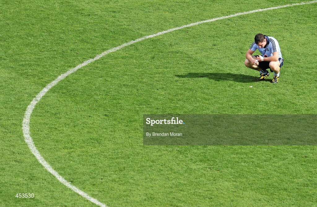 22 August 2010; A dejected Philip McMahon, Dublin, at the final whistle. GAA Football All-Ireland Senior Championship Semi-Final, Dublin v Cork, Croke Park, Dublin. Picture credit: Brendan Moran / SPORTSFILE