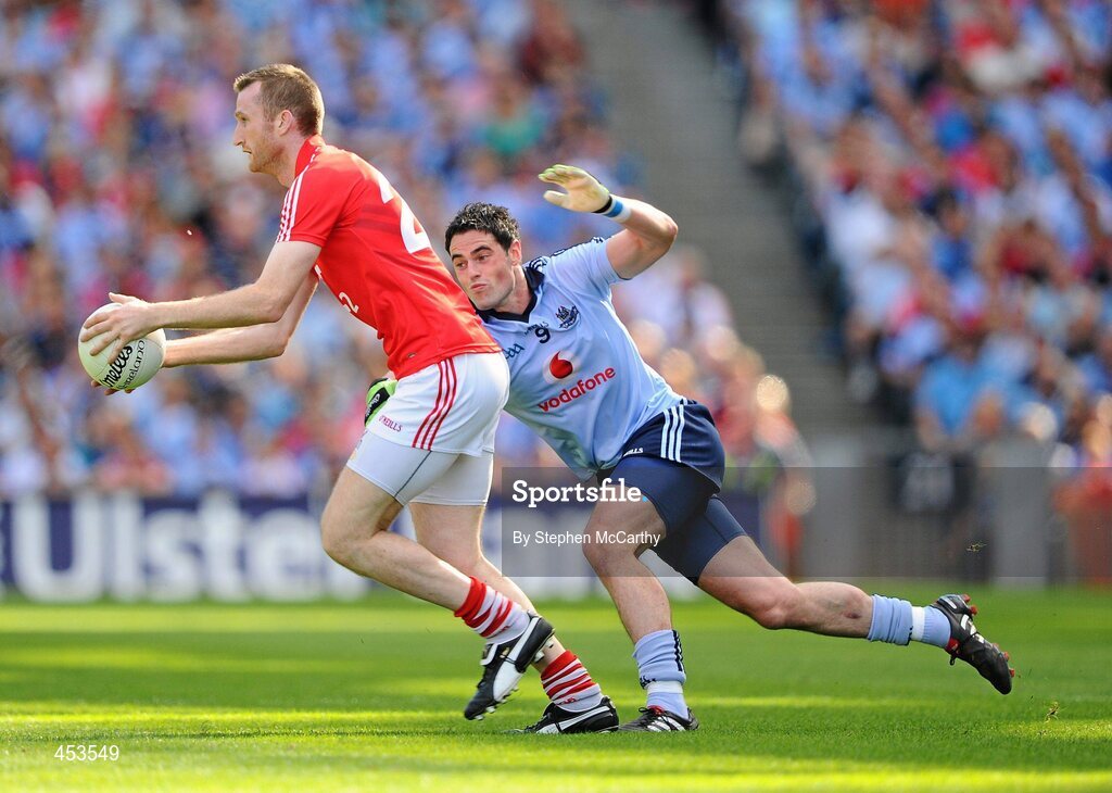 22 August 2010; Nicholas Murphy, Cork, in action against Ross McConnell, Dublin. GAA Football All-Ireland Senior Championship Semi-Final, Dublin v Cork, Croke Park, Dublin. Picture credit: Stephen McCarthy / SPORTSFILE