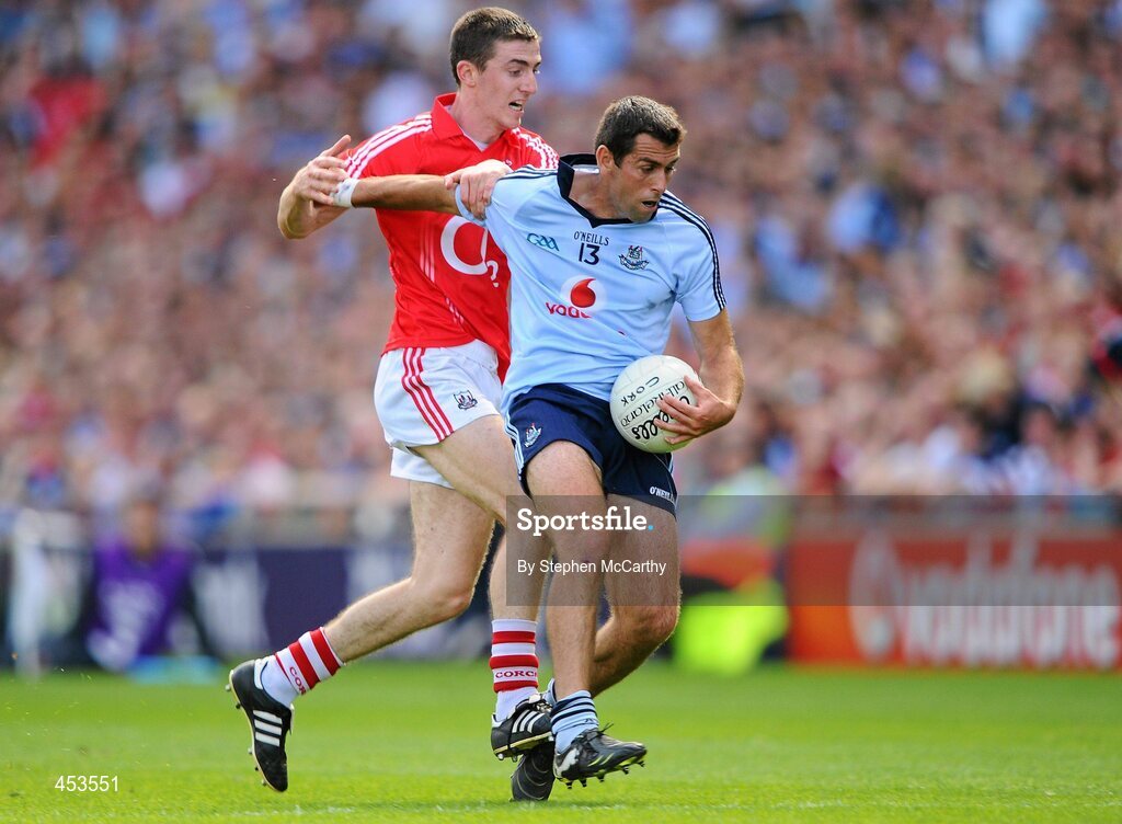 22 August 2010; David Henry, Dublin, in action against Ray Carey, Cork. GAA Football All-Ireland Senior Championship Semi-Final, Dublin v Cork, Croke Park, Dublin. Picture credit: Stephen McCarthy / SPORTSFILE