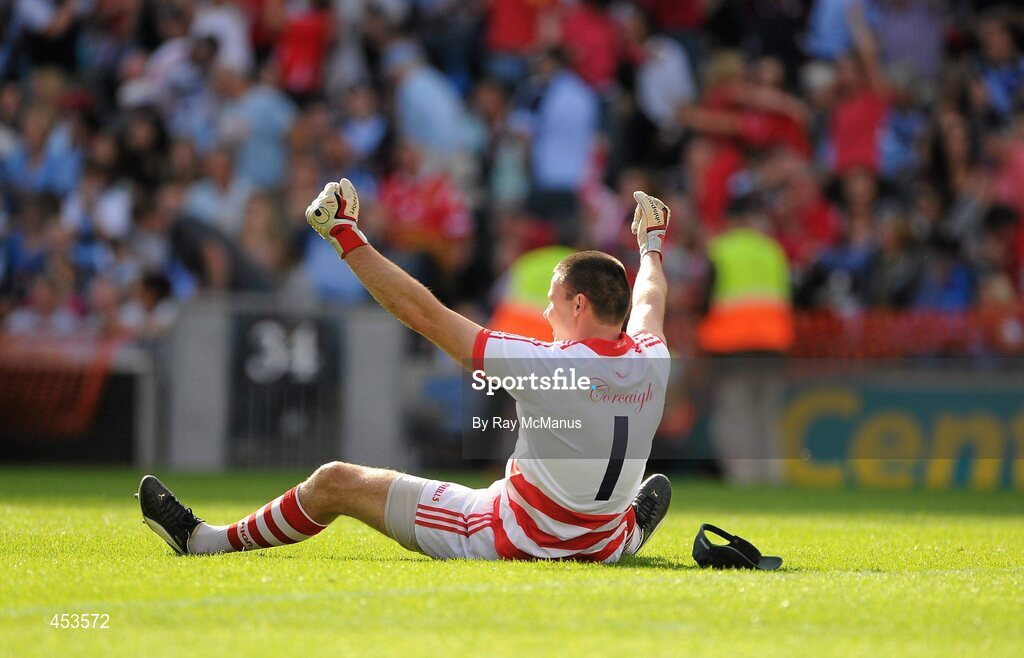 22 August 2010; Cork goalkeeper Alan Quirke celebrates victory. GAA Football All-Ireland Senior Championship Semi-Final, Dublin v Cork, Croke Park, Dublin. Picture credit: Ray McManus / SPORTSFILE