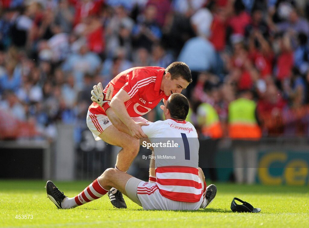 22 August 2010; Cork players Alan Quirke and Ray Carney celebrate victory. GAA Football All-Ireland Senior Championship Semi-Final, Dublin v Cork, Croke Park, Dublin. Picture credit: Ray McManus / SPORTSFILE