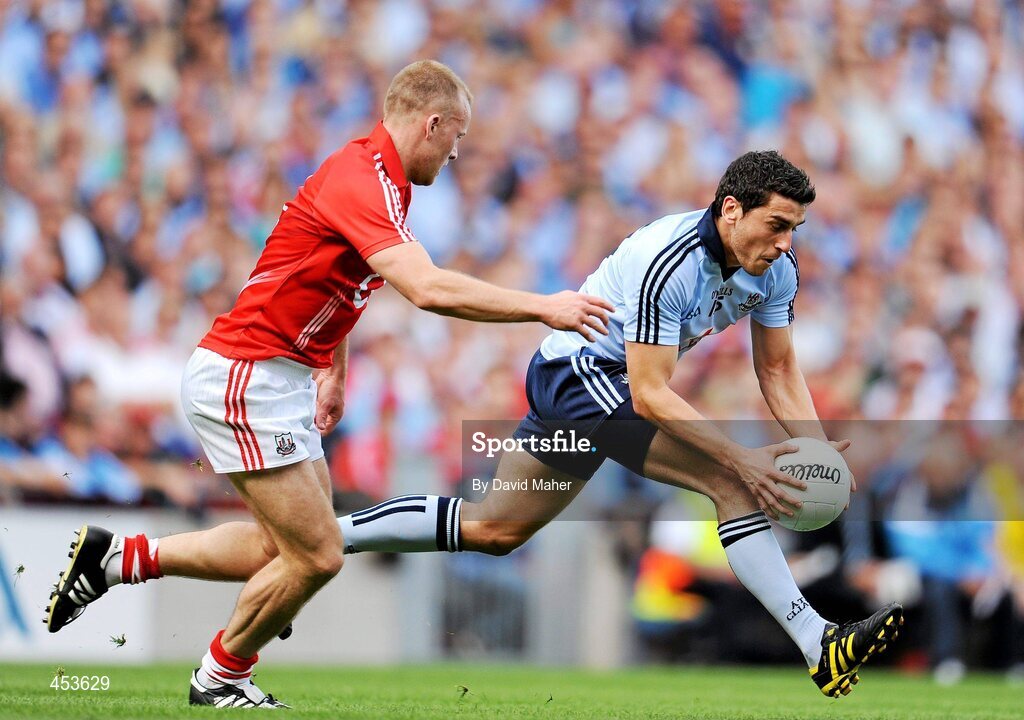 22 August 2010; Bernard Brogan, Dublin, in action against Michael Shields, Cork. GAA Football All-Ireland Senior Championship Semi-Final, Dublin v Cork, Croke Park, Dublin. Picture credit: David Maher / SPORTSFILE