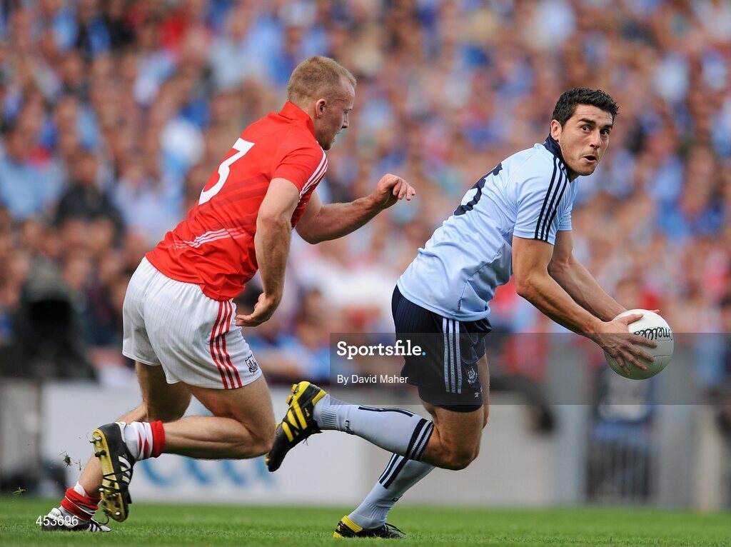22 August 2010; Bernard Brogan, Dublin, in action against Michael Sheilds, Cork. GAA Football All-Ireland Senior Championship Semi-Final, Dublin v Cork, Croke Park, Dublin. Picture credit: David Maher / SPORTSFILE