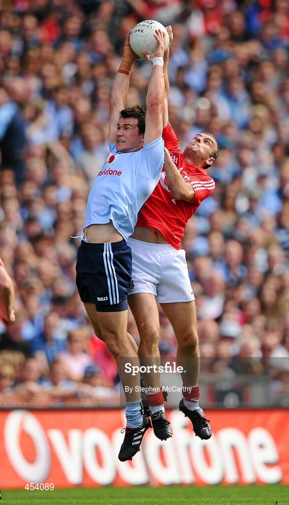 22 August 2010; Niall Corkery, Dublin, in action against John Miskella, Cork. GAA Football All-Ireland Senior Championship Semi-Final, Dublin v Cork, Croke Park, Dublin. Picture credit: Stephen McCarthy / SPORTSFILE
