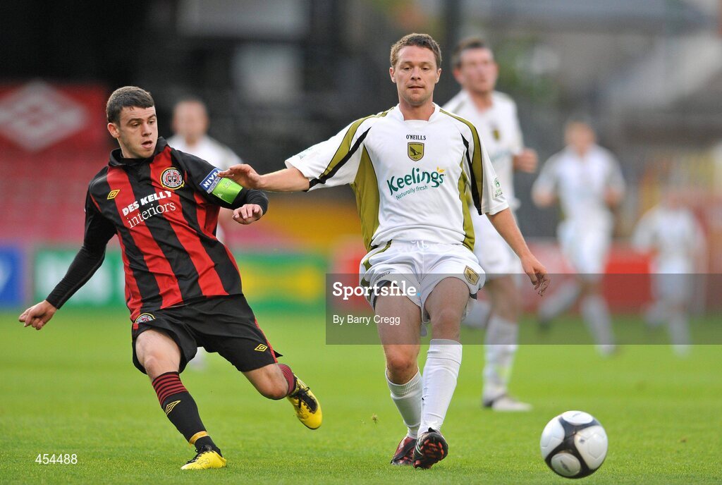 24 August 2010; Brian Gannon, Sporting Fingal A, in action against Gary Burke, Bohemians A. Newstalk Cup Final, Bohemians A v Sporting Fingal A, Dalymount Park, Dublin. Picture credit: Barry Cregg / SPORTSFILE