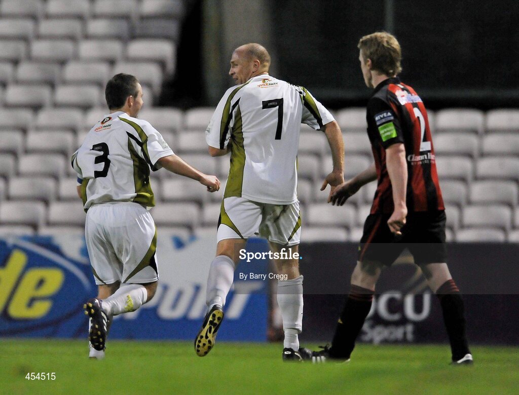 24 August 2010; Glen Crowe, Sporting Fingal A, celebrates with his team-mate Phillip Hand after scoring his side's third goal. Newstalk Cup Final, Bohemians A v Sporting Fingal A, Dalymount Park, Dublin. Picture credit: Barry Cregg / SPORTSFILE