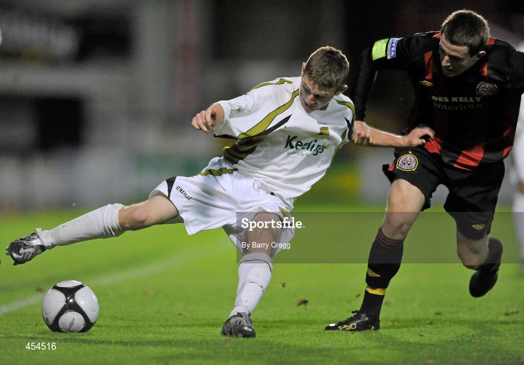 24 August 2010; Karl Somers, Sporting Fingal A, in action against Lee Dixon, Bohemians A. Newstalk Cup Final, Bohemians A v Sporting Fingal A, Dalymount Park, Dublin. Picture credit: Barry Cregg / SPORTSFILE