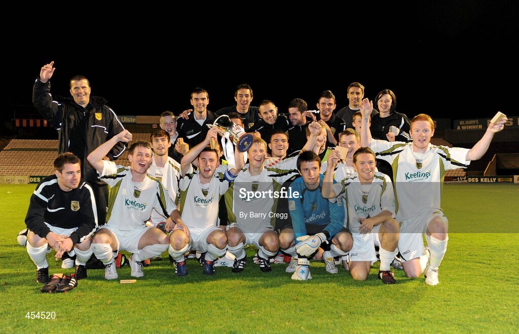 24 August 2010; The Sporting Fingal A team celebrate with the cup after the game. Newstalk Cup Final, Bohemians A v Sporting Fingal A, Dalymount Park, Dublin. Picture credit: Barry Cregg / SPORTSFILE