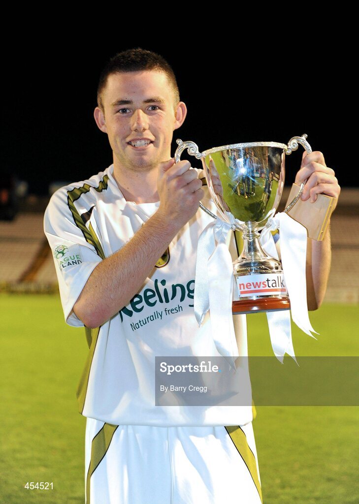 24 August 2010; Phillip Hand, Sporting Fingal A, with the cup after the game. Newstalk Cup Final, Bohemians A v Sporting Fingal A, Dalymount Park, Dublin. Picture credit: Barry Cregg / SPORTSFILE