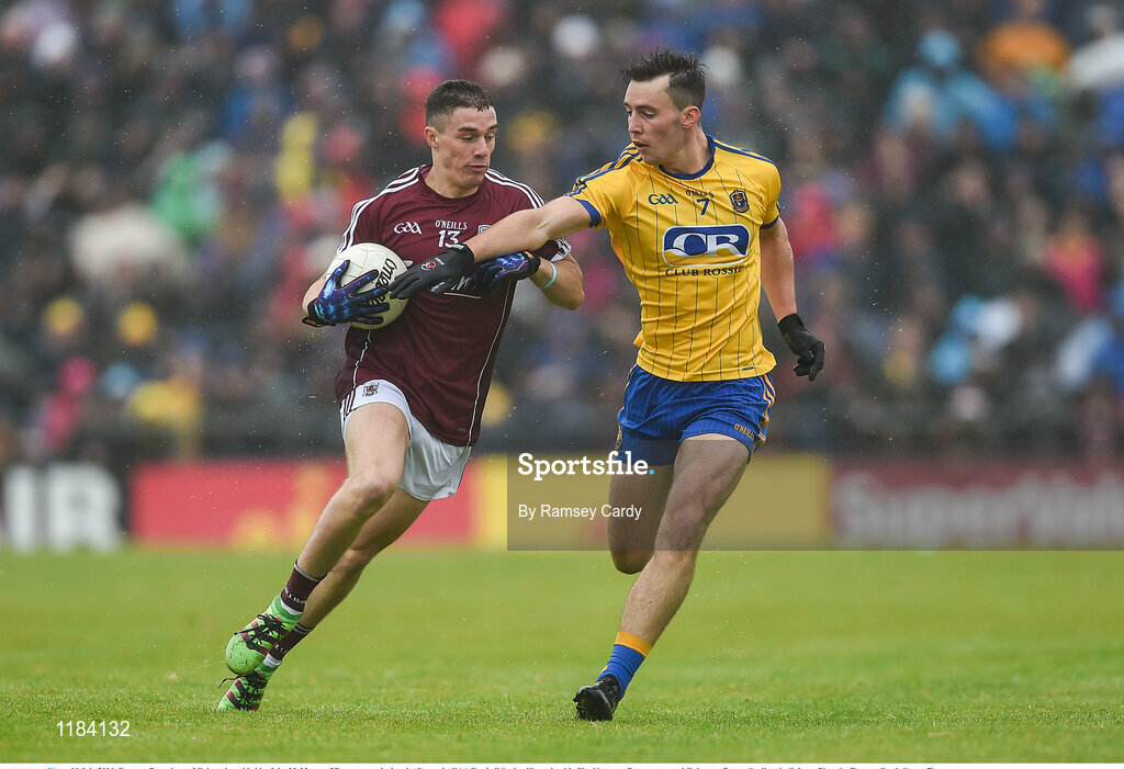 10 July 2016; Eamonn Brannigan of Galway is tackled by John McManus of Roscommon during the Connacht GAA Football Senior Championship Final between Roscommon and Galway at Pearse Stadium in Galway. Photo by Ramsey Cardy/Sportsfile
