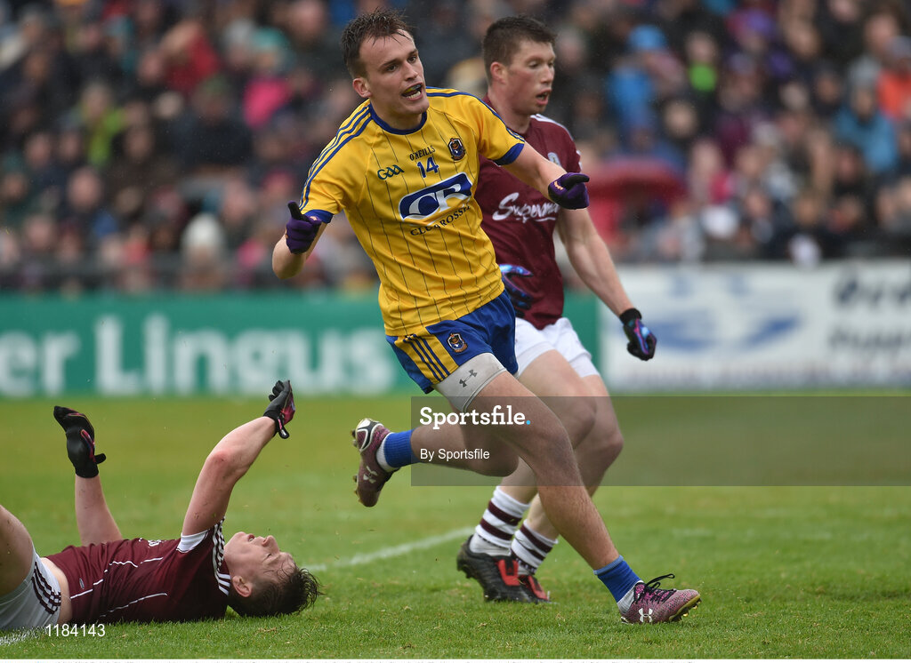 10 July 2016; Enda Smith of Roscommon celebrates after scoring his side's first goal during the Connacht GAA Football Senior Championship Final between Roscommon and Galway at Pearse Stadium in Galway. Photo by Sportsfile