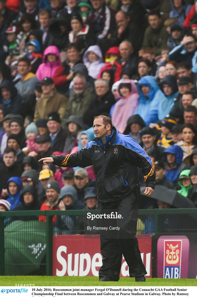 10 July 2016; Roscommon joint manager Fergal O'Donnell during the Connacht GAA Football Senior Championship Final between Roscommon and Galway at Pearse Stadium in Galway. Photo by Ramsey Cardy/Sportsfile