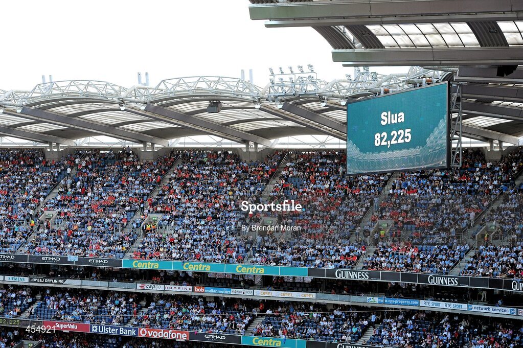 22 August 2010; The scoreboard displays the official attendance of 82,225 patrons at the game. GAA Football All-Ireland Senior Championship Semi-Final, Dublin v Cork, Croke Park, Dublin. Picture credit: Brendan Moran / SPORTSFILE