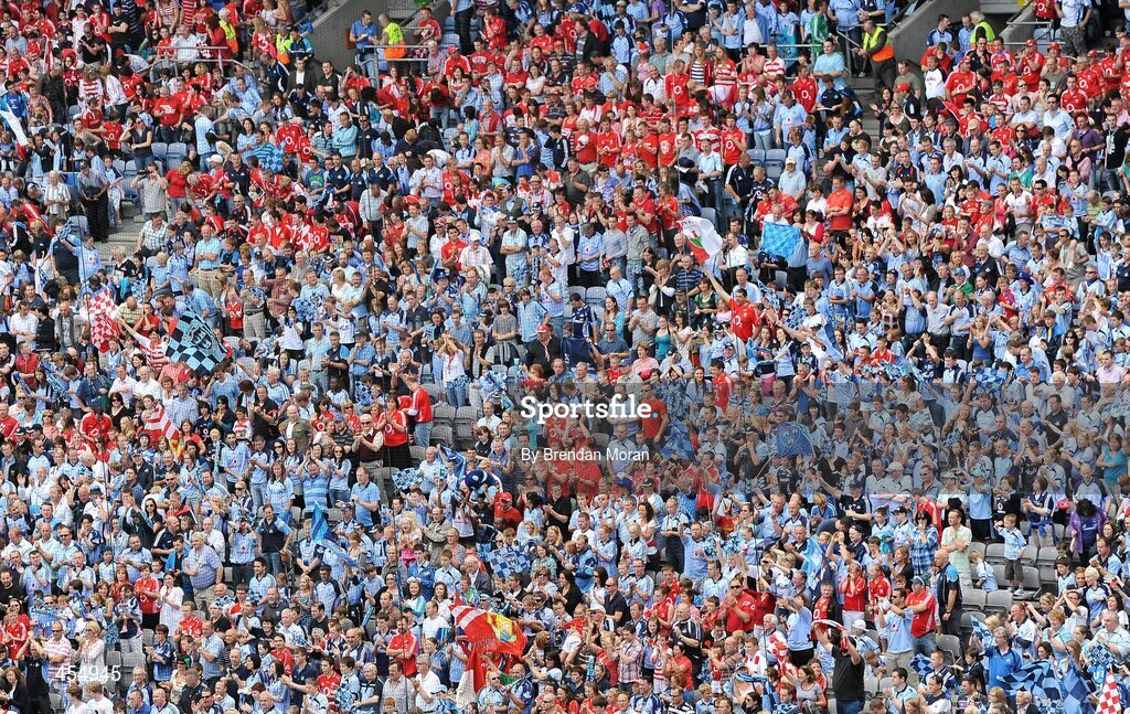 22 August 2010; Dublin and Cork supporters during the game. GAA Football All-Ireland Senior Championship Semi-Final, Dublin v Cork, Croke Park, Dublin. Picture credit: Brendan Moran / SPORTSFILE
