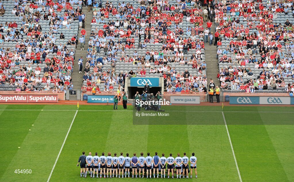22 August 2010; The Dublin squad stand for the team photograph before the game. GAA Football All-Ireland Senior Championship Semi-Final, Dublin v Cork, Croke Park, Dublin. Picture credit: Brendan Moran / SPORTSFILE