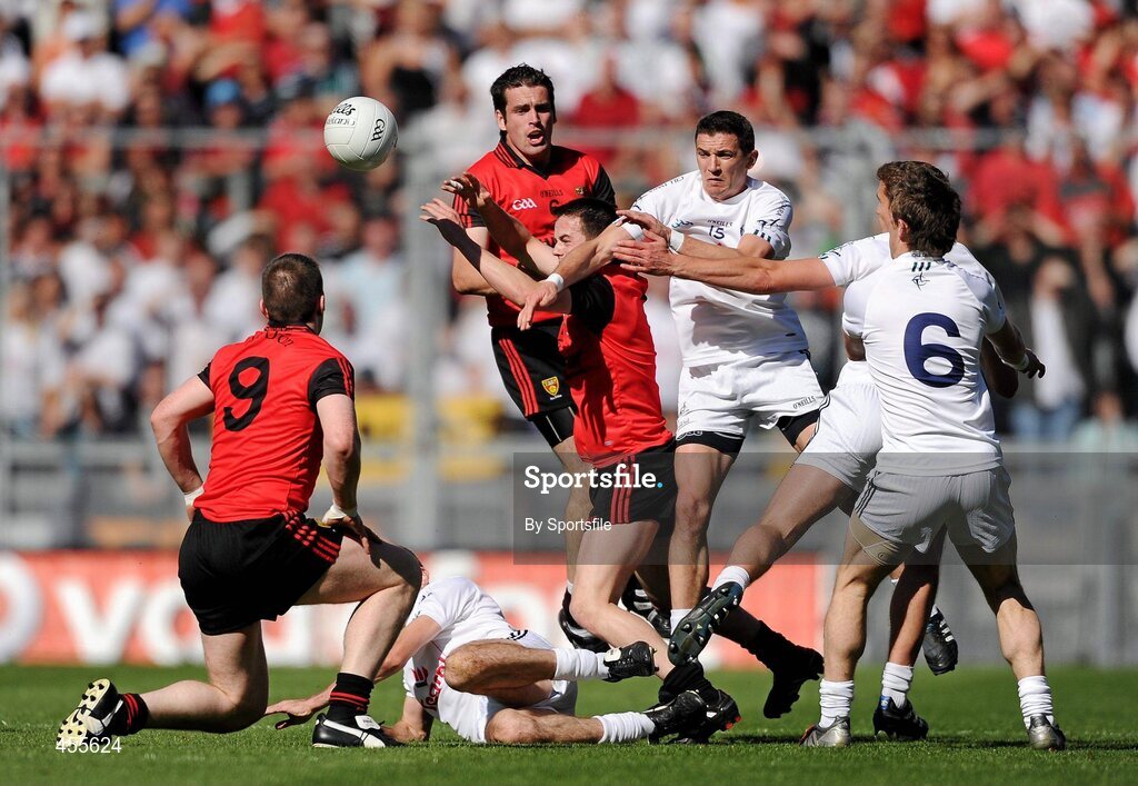 29 August 2010; Conor Garvey, Down, in action against Eamonn Callaghan, Kildare. GAA Football All-Ireland Senior Championship Semi-Final, Kildare v Down, Croke Park, Dublin. Photo by Sportsfile