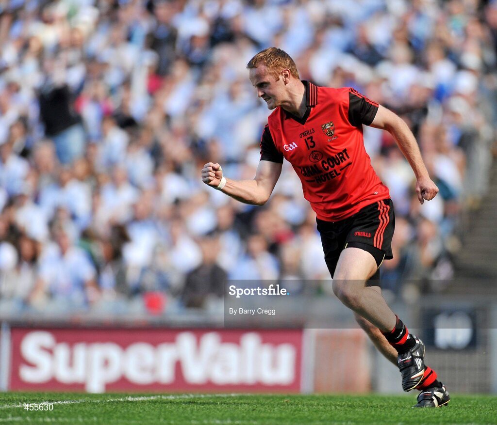 29 August 2010; Brendan Coulter, Down, celebrates after scoring his side's first goal. GAA Football All-Ireland Senior Championship Semi-Final, Kildare v Down, Croke Park, Dublin. Picture credit: Barry Cregg / SPORTSFILE